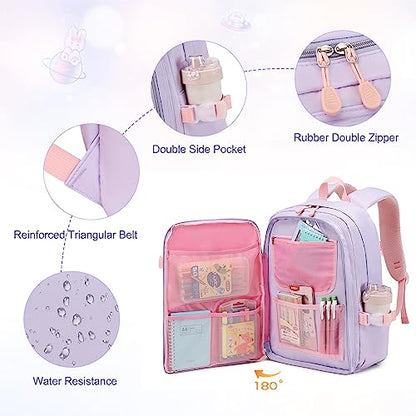 FIXITOK Girls Backpack Set, 3PCS Kids Backpack for Girls, Kawaii Bunny School Backpacks for Girl Kindergarten Elementary Preschool Middle School Bags with Lunch Box Pencil Case Purple - color: Purple