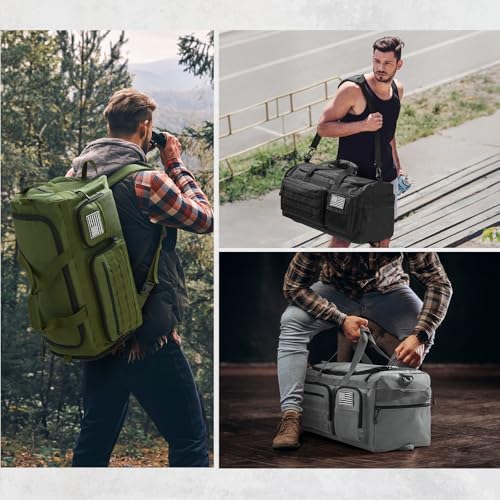 G4Free 3-in-1 Travel Duffle Bag for Men and Women, 50L Large Gym Sports Bags Tactical Military Duffle Backpack with Shoes Compartment and Wet Pocket (Grey) - color: Light Grey