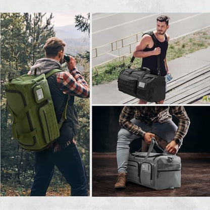 G4Free 3-in-1 Travel Duffle Bag for Men and Women, 50L Large Gym Sports Bags Tactical Military Duffle Backpack with Shoes Compartment and Wet Pocket (Grey) - color: Light Grey