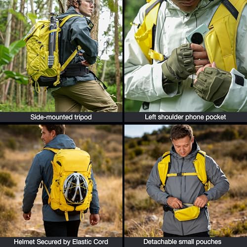 LEOFOTO 35L Camera Backpack for Photographer, Lightweight Waterproof Travel Camera Bag for Camera/Drone/15.6" Laptop, Photopraphy Bag with Side Access & Rain Cover, Tripod Compatible, 2.95KG (YELLOW) - color: 35l-bag+large Insert-yellow