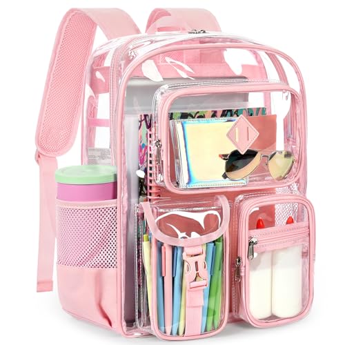 ZORFIN 17 Inch Clear Backpack, Large Transparent Bookbag with Reinforced Straps for School College Work - color: Peachpuff, size: Large