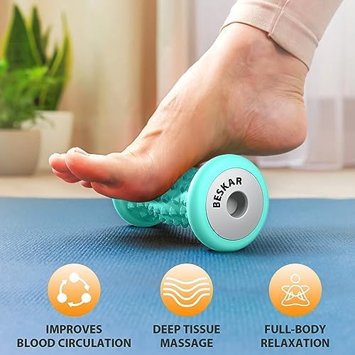 BESKAR Foot Massage Roller for Plantar Fasciitis Relief, Portable Deep Tissue Muscle Massage, Arch and Heel Pain Relief, Trigger Point Therapy Reflexology Tool - color: Green