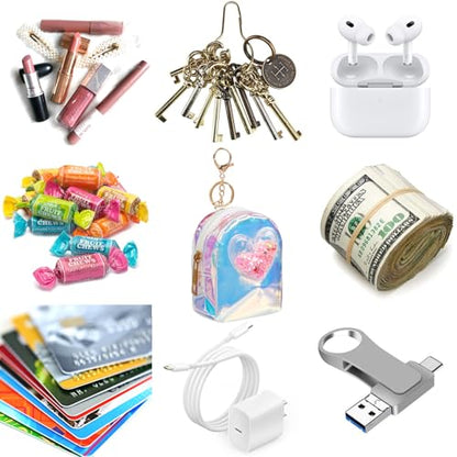 AIBFRID 4Pcs Mini Backpack Keychain,Cute Cosmetic Bag for Women,TPU Clear Makeup Bag Key Pocket Lipstick Bag Card Holder Data Cable Organizer Zipper Pouch (Heart Crown Bow Star) - color: Multicolor B