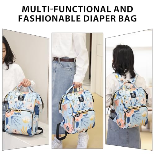 Baby Diaper Backpack Large Diaper Bag for Moms Dads with Insulated Pockets,Waterproof Multi Function Travel Diaper Bag Backpack for Boys, Girls (Cloud Blue) - color: Cloud Blue
