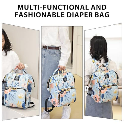 Diaper Bag Backpack for Moms Baby Essentials Travel Tote Nappy Changing Bag with Insulated Pockets,Multi-Waterproof Backpack (Blue) - color: Blue