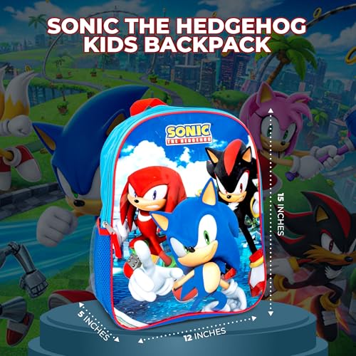 AI ACCESSORY INNOVATIONS Sonic The Hedgehog Kids Backpack, Sonic, Knuckles, Shadow 15" School Bag for Girls & Boys, Blue - color: Sega