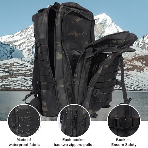 50L Large Military Tactical Backpack Molle Army Assault Pack for Travel Camping Hiking Fishing Backpack for men (black camo) - color: Black Camo