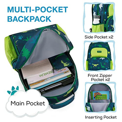 mommore Kids Backpack for Boys Girls 4-8 Kindergarten Elementary School Backpack with Lunch Box - 15” H Fit Folder - color: A-dinosaur, style: 3 Pcs