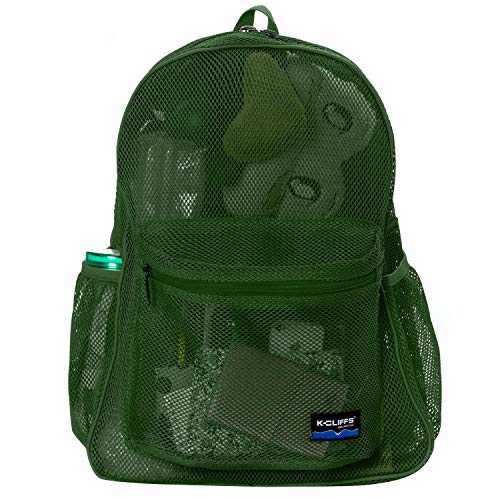 K-Cliffs Heavy Duty Mesh Backpack Quality Classic Student Net Bookbag Durable See Through Simple Netting Daypack Deluxe Basic School Bag Green - color: Green
