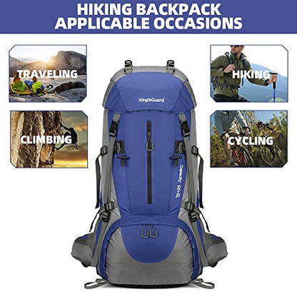70L Camping Hiking Backpack with Rain Cover Waterproof Backpacking Backpack for Hiking Treeking Climbing Outdoor - color: Deepblue