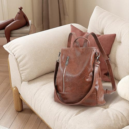 Women Backpack Purse PU Leather Anti-theft Casual Shoulder Bag Fashion Ladies Satchel Bags - color: Tortoiseshell Brown, size: Medium