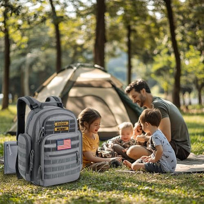 SHARKMOUTH Diaper Bag with Changing Pad - Large Military Baby Diaper Backpack for Hiking Travel Camping - Army Style for Men Active Dad Gray - color: Gray W/ Changing Pad