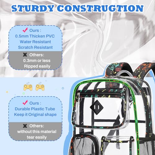 PIG PIG GIRL Clear Backpack for School,Heavy Duty PVC Transparent Bookbag for Girls Stadium Approved See Through Backpack - color: Game Machine