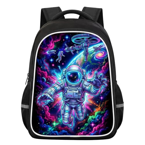 Astronaut Kids Backpack, Space Explorer Rainbow Galaxy School Bag with Reflective Strip, Lightweight Ergonomic Bookbag for Boys Girls Daily School Use, 17 Inch - color: Astronaut