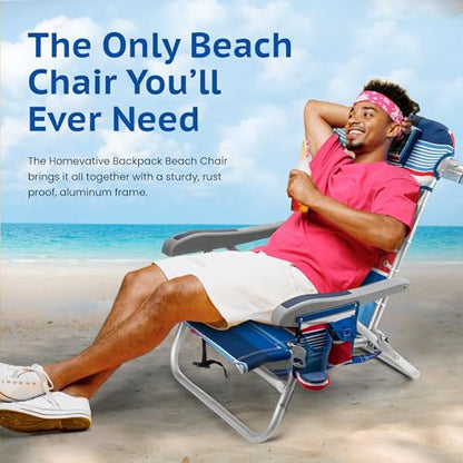 Homevative Cooler+ Folding Backpack Beach Chair with 5 Positions, Towel bar, XL Cooler Pouch, Storage Net, Cup and Phone Holder, Fireworks, 2 Pack - color: Fireworks