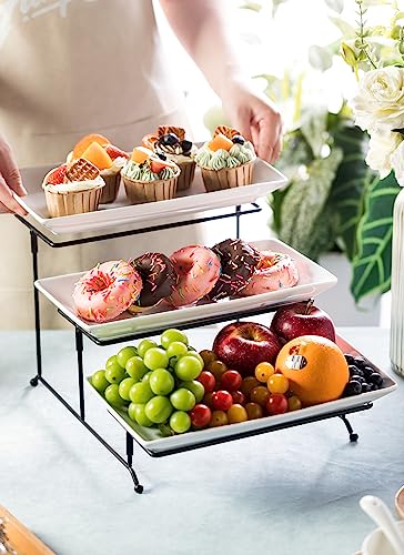 LYEOBOH Tiered Serving Stand and Platters Set, Large Tiered Tray Stand, 3 Tier Serving Tray with Collapsible Sturdier Rack, 12 Inches Tier Serving Platter for Party, Display, Dessert, and Cupcake - color: Black, style: 12inch Rectangle platter