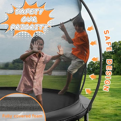 10FT 12FT 14FT 15FT 16FT Outdoor Trampoline with Enclosure Net, Heavy Duty Yard Trampolines, ASTM Approval Recreational Trampolines for Kids and Adults - size: 14FT