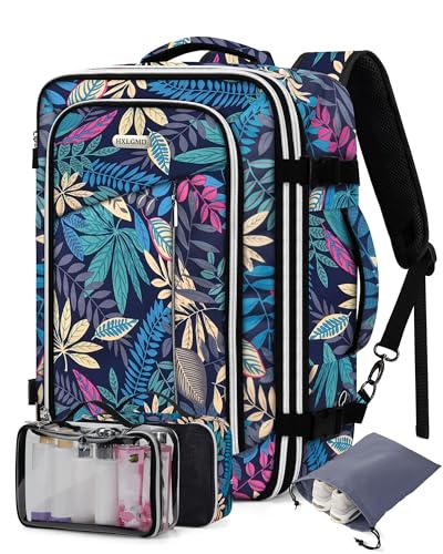Travel Carry On 17.5" Laptop Expandable Backpack for Men Women, Personal Item Bag Waterproof Airline Approved with USB Charging Hole 3 Packing Cubes, Large Weekender Daypack Business Luggage Suitcase - color: Tropical Leaves, size: Expandable