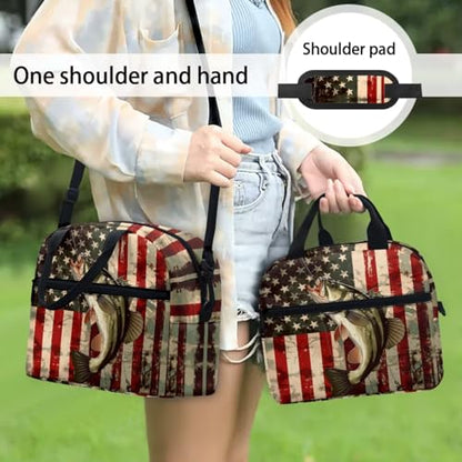 3 in 1 Backpack Set for Boys Girls USA Flag Fish 17 Inch Lager Capacity Bookbags School 3PCS Backpack with Lunch Box and Pencil Case - color: Usa Flag Fish