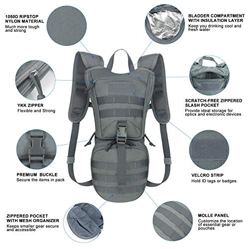 Unigear Tactical Hydration Backpack with 3L Water Bladder, Molle Backpack - color: Grey