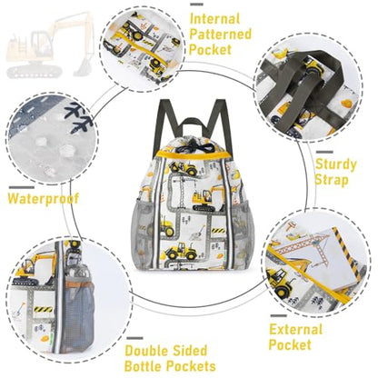 WAWSAM Kids Gym Drawstring Backpack String Bag, Truck Sports Gym Bag for Kids Boys Waterproof Swimming Beach String Cinch Backpack with Two Water Bottle Pocket - color: Truck