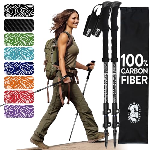 100% Carbon Fiber Trekking Poles by USA Brand - Ultra Strong Lightweight Collapsible Hiking Poles with Cork and EVA Foam Grips & Quick Adjustable Flip Locks - color: EVA Foam - Black