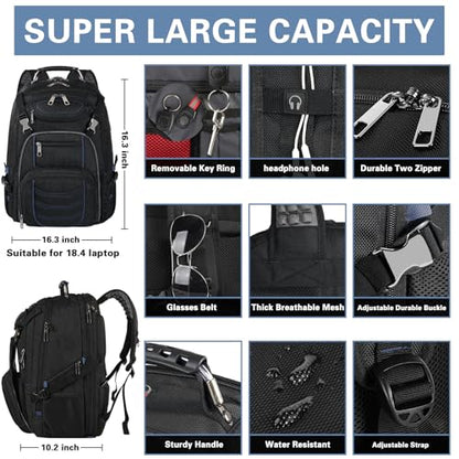 18.4 Inch Laptop Backpack,Extra Large Travel Backpack for Men Women,60L Big Capacity Heavy Duty Computer Bag TSA Friendly RFID Anti Theft Pocket Backbag,21.2*15.5*11.5 inch Blue - color: Rfid 18.4 Inch Blue