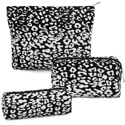 3 Pcs Makeup Bag Cosmetic Bag Set for Girls Women Travel Organizer Bathroom Toiletry Pouch Large Capacity Storage Bag (Black-2) - color: Black-2