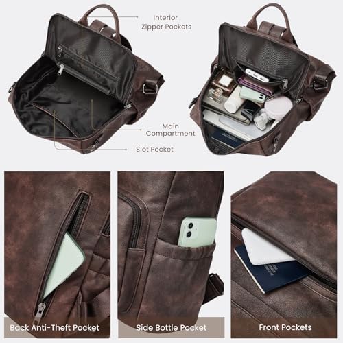 Anti-Theft Backpack Purse for Women, Convertible 3-in-1 Vegan Leather Backpack with Hidden Zipper, Adjustable Shoulder & Crossbody Bag for Travel and Daily Commute - color: A Two Toned Coffee