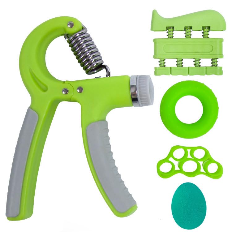 Adjustable Grip Trainer Set Hand Trainer Grip Ring Finger Trainer Combination Fitness Equipment - color: Green
