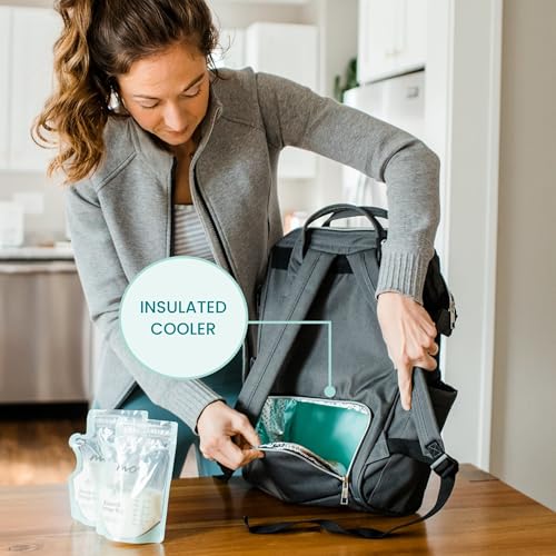 Motif Medical Breast Pump Backpack – Stylish Insulated Bag w/ Cooler, 9 Pockets, Carrying Handles - Water-Resistant Organizer - Adjustable Straps Portable Breast Pump Bag (Grey)