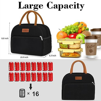 Coobiiya Lunch Box Lunch Bag for Women Men,Reusable Cute Lunch Pail bag,Leakproof,Insulated LunchBox Tote Compact 10L, Cooler Lunch Container for Work Travel Office (Black) - color: Black