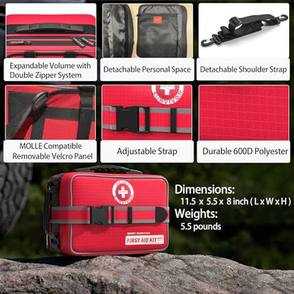 Besst Survivor 401 Piece First Aid Kit with Chest Seals -Labeled, Expandable & Mountable, Emergency Medical Kit for Home, Car, Camping & Outdoor, Waterproof Trauma Kits with Labeled Compartments - size: Pro Max