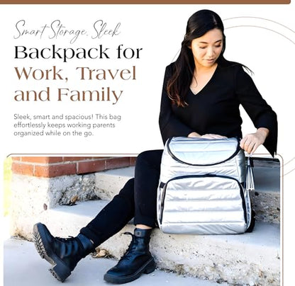 Citi Collective Gallery Diaper Bag Backpack - Casual Day-to-Day Backpack Fits 15" Laptop - Travel Bag with Multiple Compartments, Pockets, Portable Changing Pad, and Shoulder Strap-Silver - color: Silver