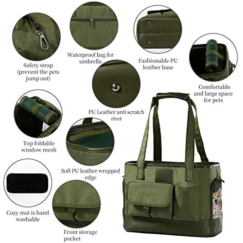 Dog Carrier, Cat Carrier, Pet Carrier, Foldable Waterproof Premium Oxford Cloth Dog Purse, Portable Bag Carrier for Small to Medium Cat and Small Dog - color: Green