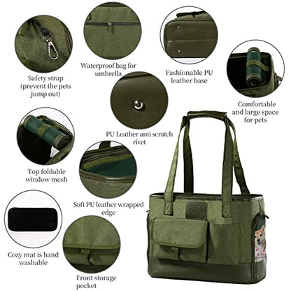 Dog Carrier, Cat Carrier, Pet Carrier, Foldable Waterproof Premium Oxford Cloth Dog Purse, Portable Bag Carrier for Small to Medium Cat and Small Dog - color: Green