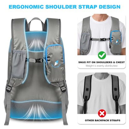 Seektop 15L Small Lightweight Hiking Backpack for Men Women Foldable Packable UltraLight Daypack for Travel Daily Outdoor - color: Gray