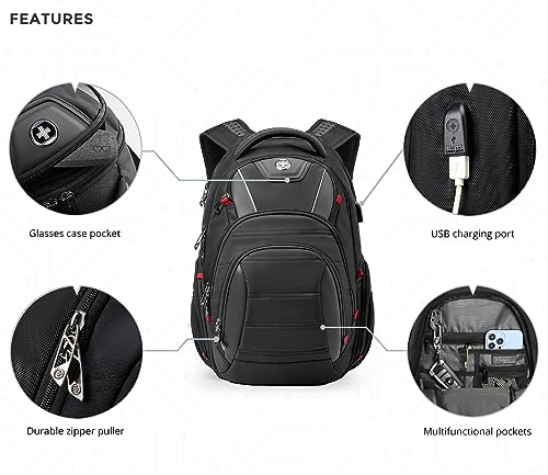 Swissdigital Design Men's Laptop Backpack for College and Business Travel with Integrated USB Charging Port and RFID Protection Fits Laptops up to 15.6 in, Black | J14-BR - color: Black