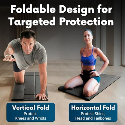 Foldable Yoga Mat Thick, in 6 Combinations; Greater Support and Protection for Joints, Body Alignment System, and Sections for Hands and Feet. Non-slip texture and water-resistant - color: Black