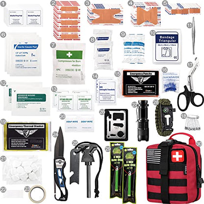 EVERLIT 250 Pieces Survival First Aid Kit IFAK EMT Molle Pouch Survival Kit Outdoor Gear Emergency Kits Trauma Bag for Camping Boat Hunting Hiking Home Car Earthquake and Adventures - color: Red