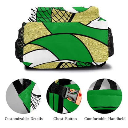 Volleyball Green Gold School Backpack Waterproof Shoulder Bag for Sport Training Competition Gift - color: Volleyball Green Gold