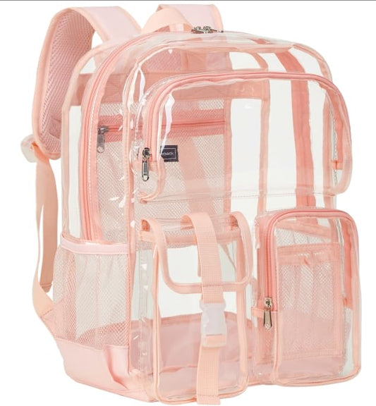 Vorspack Clear Backpack for School - Heavy Duty Transparent Bookbag for Girls Boys Extra Large See Through backpacks for Work, College, Travel - Pink - color: Pink, size: X-Large
