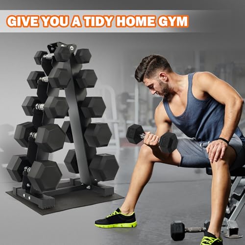 Fitvids Rubber Coated Hex Dumbbell Weight Set and Storage Rack, 100LB Set or 150LB Set, 5-20 lbs Pairs or 5-25 lbs Pairs