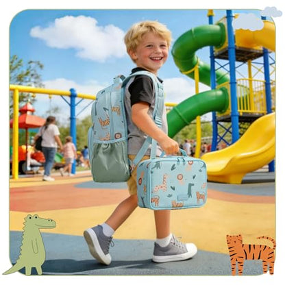 mommore Kids Backpack for Boys Girls 4-8 Kindergarten Elementary School Backpack with Lunch Box - 15” H Fit Folder - color: Animals Print, style: 3 Pcs