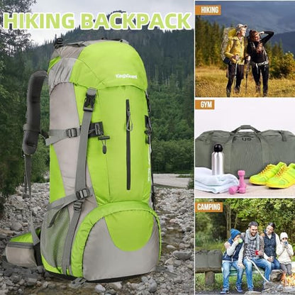 King'sGuard 70L Hiking Backpack with Rain Cover Lightweight Waterproof Travel Camping Backpack Large Backpacking Pack - color: Green