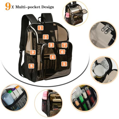 Clear Backpacks for School Large Clear Bookbag with Multi-Pockets PVC Transparent Backpack for College, Amber - color: Amber-1pack