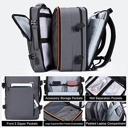 HOMIEE 40L Expandable Carry on Backpack Fit 15.6 Inch Laptop with USB Charging Port for Business Weekender, TSA Approved Personal Item Travel Backpack Waterproof Luggage Suitcase - color: Grey