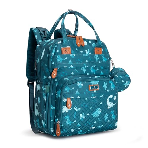 BabbleRoo Diaper Bag Backpack - Baby Essentials Travel Tote - Multi Function Water Resistant Diaper Bag, Travel Essentials Baby Bag with Changing Pad, Stroller Straps & Pacifier Case - Unisex, Dino - color: Dino, size: Large