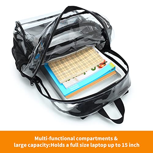 Clear Backpack, Clear Bag Stadium Large See Through Bookbag Heavy Duty PVC Transparent Backpacks for School - color: Black-2pack