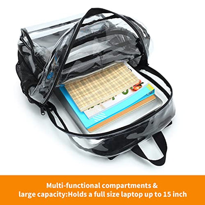 Clear Backpack, Clear Bag Stadium Large See Through Bookbag Heavy Duty PVC Transparent Backpacks for School - color: Black-2pack